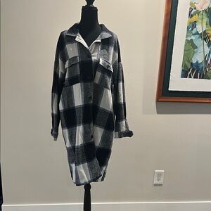 Kirundo Women's Large Blue and Gray Button Down Flannel Shirt / DUSTER